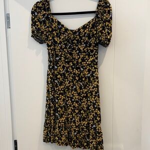 NOBO Black Mini Dress with Yellow Floral Print